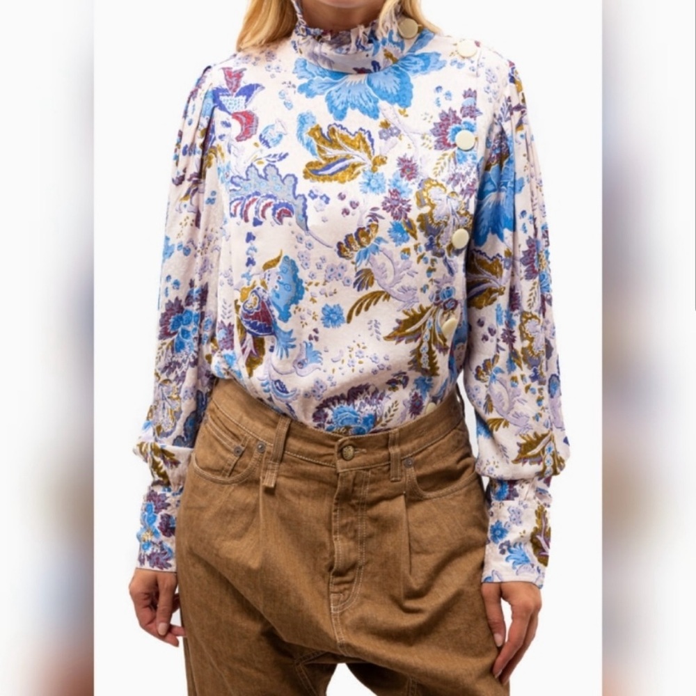 ISABEL MARANT ETOILE Women Backal Ruffled Floral Satin Blouse Top Sz 40